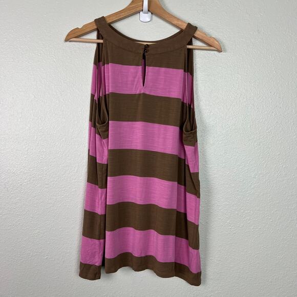 J. Jill Striped A-Line Halter Tank Top Size 2X Pink and Brown - Picture 3 of 6